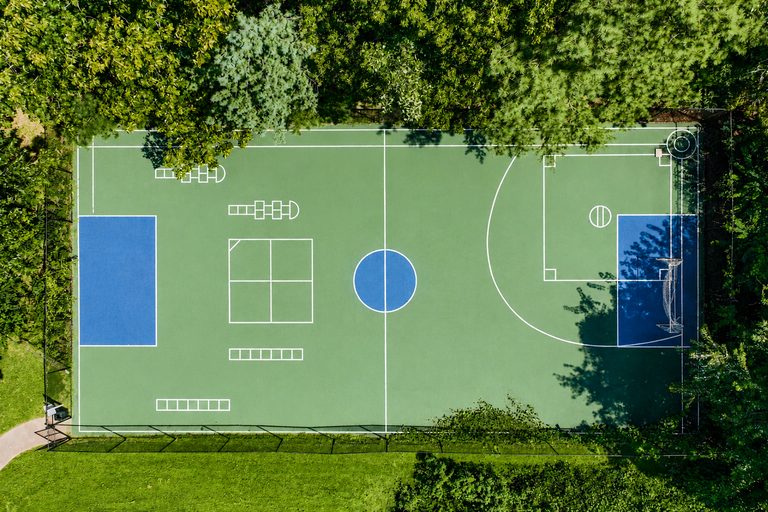 Overhead view of the sport court at the property.
